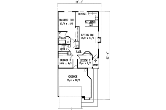 Floor Plan - Main Floor for Traditional House Plan #1-1131 - 3 bed, 2 bath