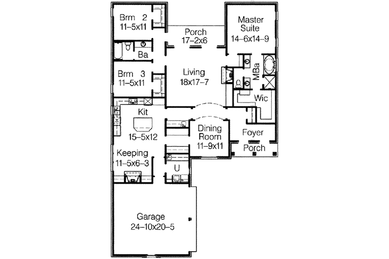 House Blueprint - Floor Plan - Main Floor for European House Plan #15-278 - 3 bed, 2 bath