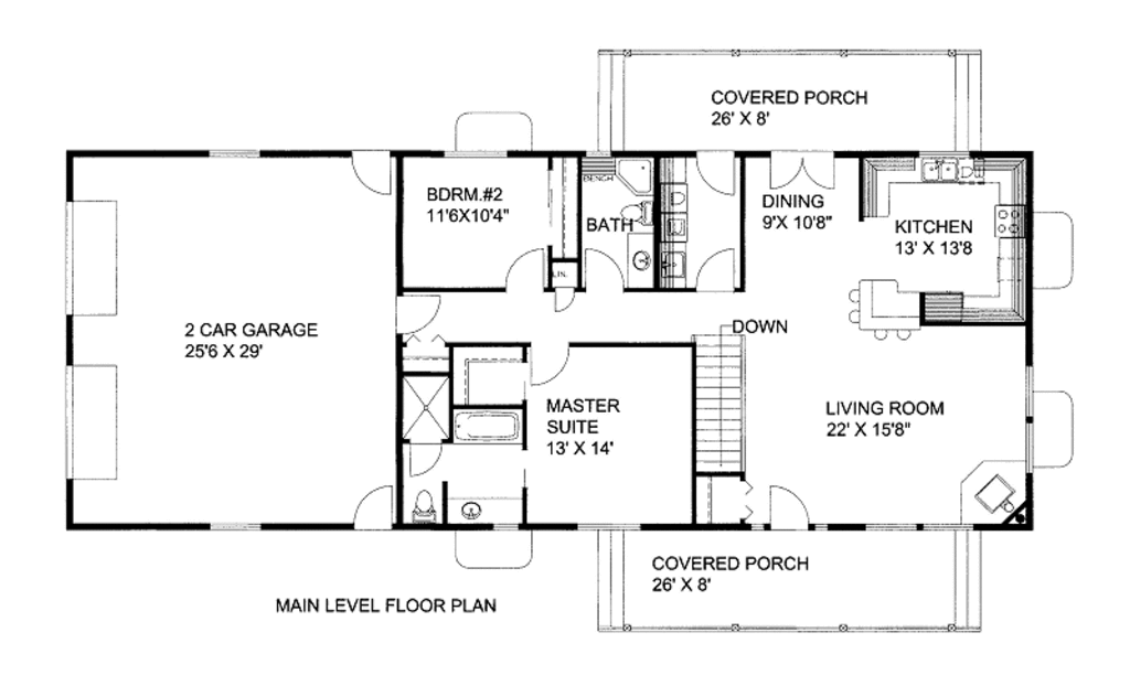 Traditional Style House  Plan  2 Beds 2 Baths 1500  Sq  Ft  