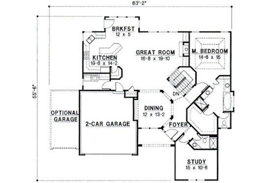 Floor Plan - Main Floor for European House Plan #67-343 - 3 bed, 3 bath