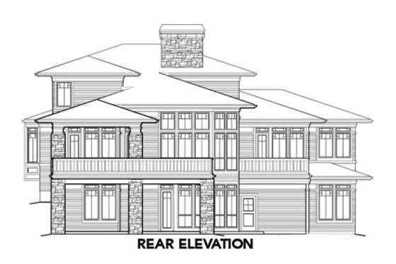 Exterior - Rear Elevation for Prairie House Plan #48-355 - 5 bed, 3.5 bath