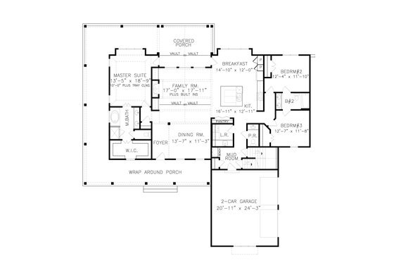 Floor Plan - Main Floor for Farmhouse House Plan #54-387 - 3 bed, 2 bath