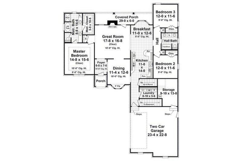 House Blueprint - Floor Plan - Main Floor for European House Plan #21-575 - 3 bed, 2 bath