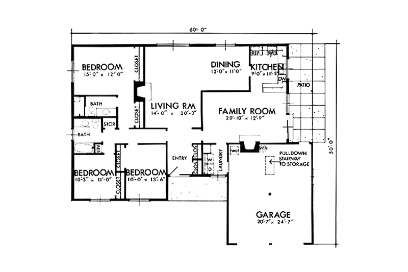 House Plan Design - Floor Plan - Main Floor for Prairie House Plan #320-1282 - 3 bed, 2 bath