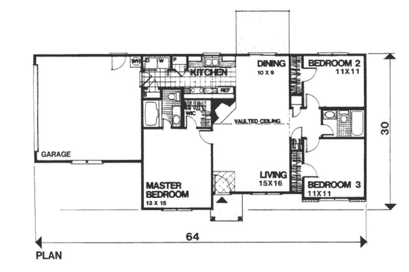 Home Plan - Floor Plan - Main Floor for Ranch House Plan #30-121 - 3 bed, 2 bath