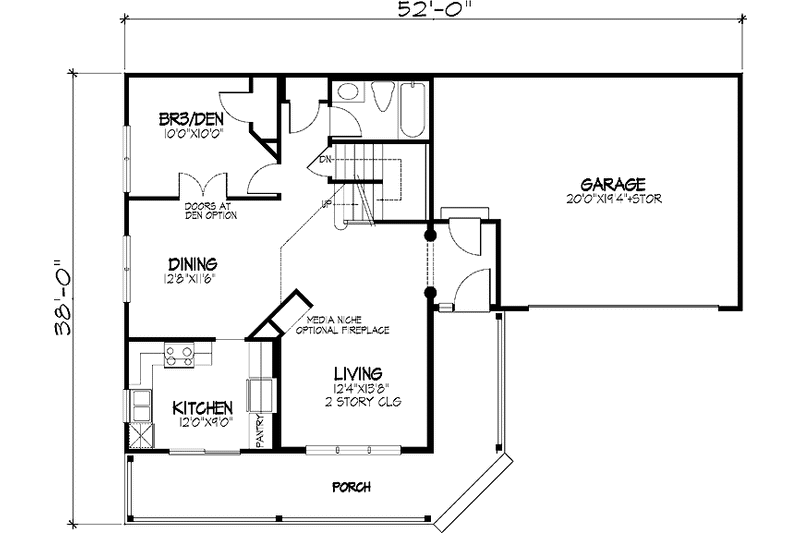 Home Plan - Floor Plan - Main Floor for Country House Plan #320-1444 - 3 bed, 2 bath