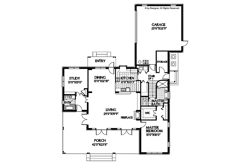 Home Plan - Floor Plan - Main Floor for Country House Plan #999-33 - 3 bed, 3 bath