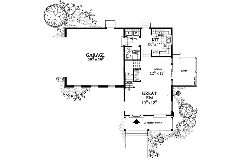 House Blueprint - Floor Plan - Main Floor for Country House Plan #72-1113 - 3 bed, 2.5 bath
