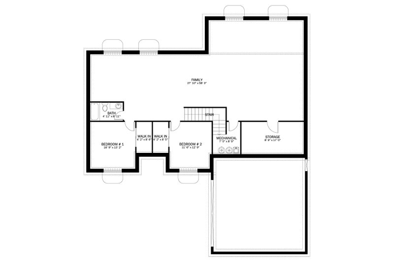House Design - Floor Plan - Lower Floor for Ranch House Plan #1060-280 - 3 bed, 2 bath