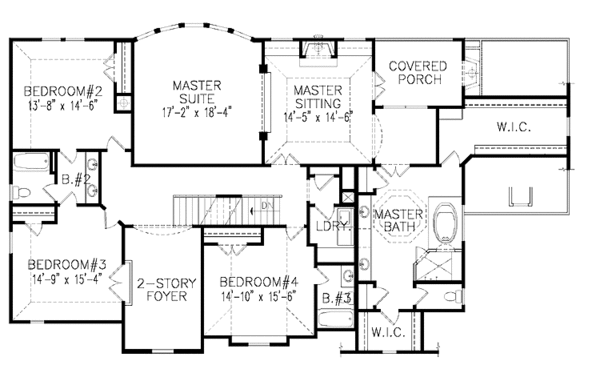 House Blueprint - Traditional Floor Plan - Upper Floor Plan #54-303