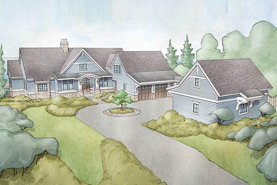 Exterior - Front Elevation 5 for Ranch House Plan #928-293 - 4 bed, 5 bath