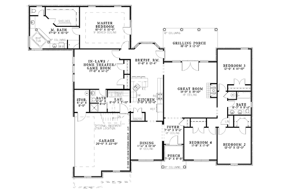 Floor Plan - Main Floor for Classical House Plan #17-2770 - 4 bed, 3 bath
