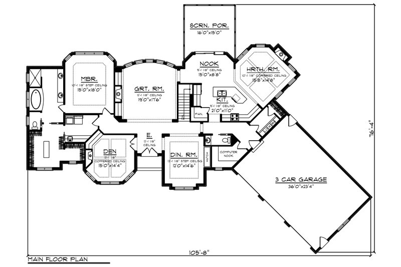 Dream House Plan - Floor Plan - Main Floor for Ranch House Plan #70-1472 - 4 bed, 2.5 bath