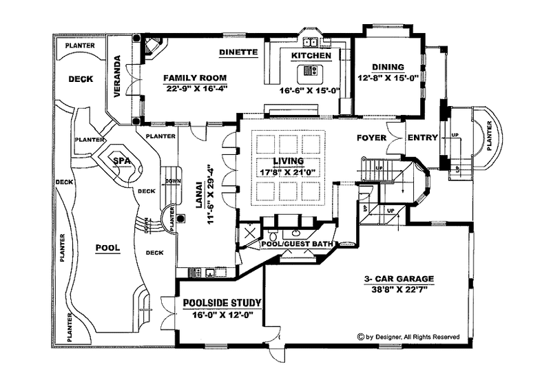 Home Plan - Floor Plan - Main Floor for Mediterranean House Plan #1017-24 - 4 bed, 4 bath