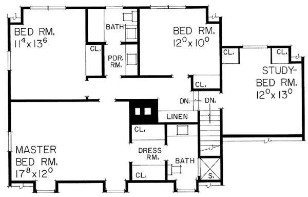 Architectural House Design - Colonial Floor Plan - Upper Floor Plan #72-555