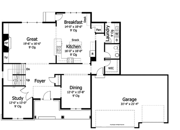Architectural House Design - Colonial Floor Plan - Main Floor Plan #51-1006