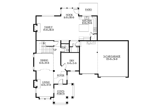 Floor Plan - Main Floor for Craftsman House Plan #132-319 - 3 bed, 2.5 bath