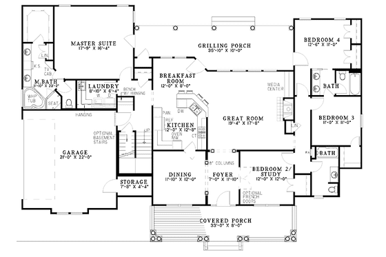 Floor Plan - Main Floor for Country House Plan #17-2801 - 4 bed, 3 bath