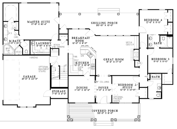 Architectural House Design - Country Floor Plan - Main Floor Plan #17-2801