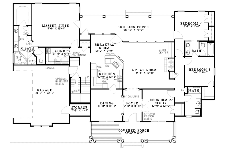 Home Plan - Floor Plan - Main Floor for Country House Plan #17-2801 - 4 bed, 3 bath