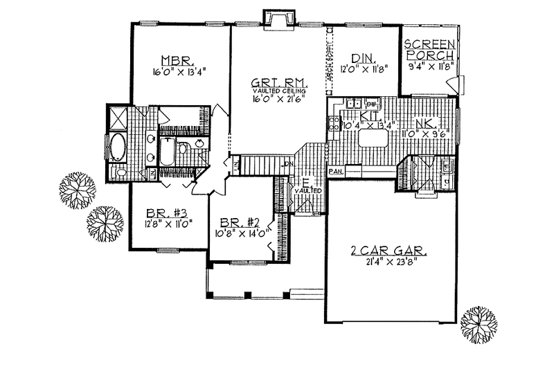 Dream House Plan - Floor Plan - Main Floor for Country House Plan #70-1335 - 3 bed, 2 bath