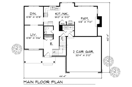 Floor Plan - Main Floor for Traditional House Plan #70-249 - 4 bed, 2.5 bath