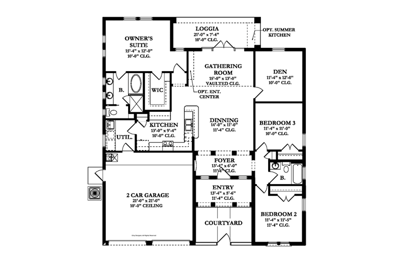 Dream House Plan - Floor Plan - Main Floor for Mediterranean House Plan #1058-3 - 3 bed, 2 bath