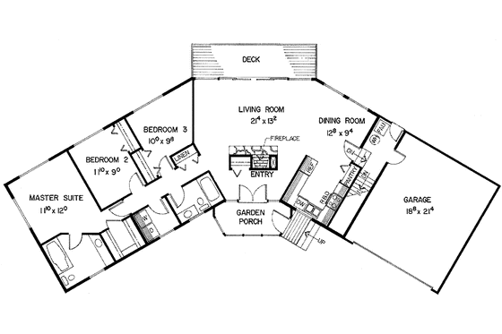 Floor Plan - Main Floor for Contemporary House Plan #60-712 - 3 bed, 2 bath