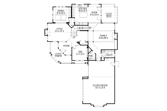 Floor Plan - Main Floor for Prairie House Plan #132-398 - 3 bed, 2.5 bath