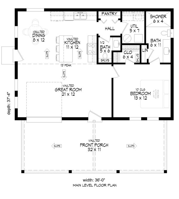 Craftsman Style House Plan - 1 Beds 1.5 Baths 912 Sq/Ft Plan #932-547 ...