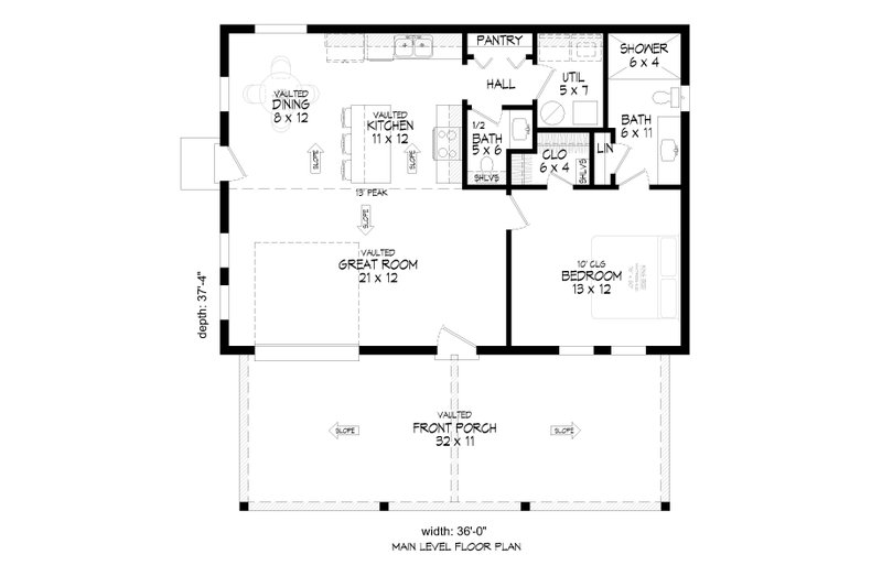 Architectural House Design - Floor Plan - Main Floor for Craftsman House Plan #932-547 - 1 bed, 1.5 bath