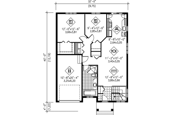 Floor Plan - Main Floor for Traditional House Plan #25-139 - 2 bed, 1 bath