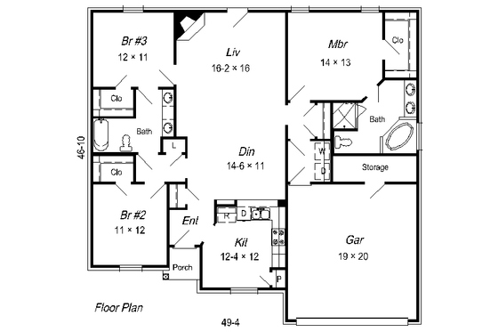 Floor Plan - Main Floor for Cottage House Plan #329-199 - 3 bed, 2 bath
