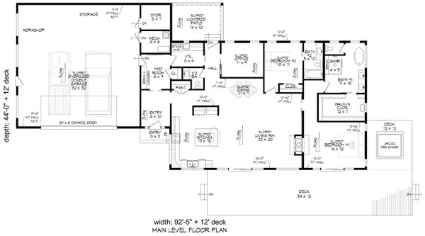 Country Floor Plan - Main Floor Plan #932-1312