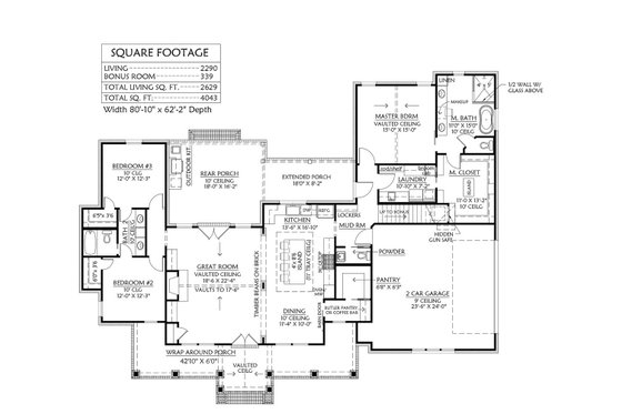 Floor Plan - Main Floor for Farmhouse House Plan #1074-15 - 3 bed, 2.5 bath
