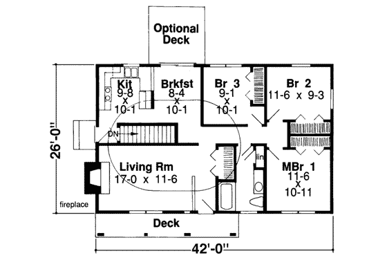 Floor Plan - Main Floor for Ranch House Plan #312-360 - 3 bed, 1 bath