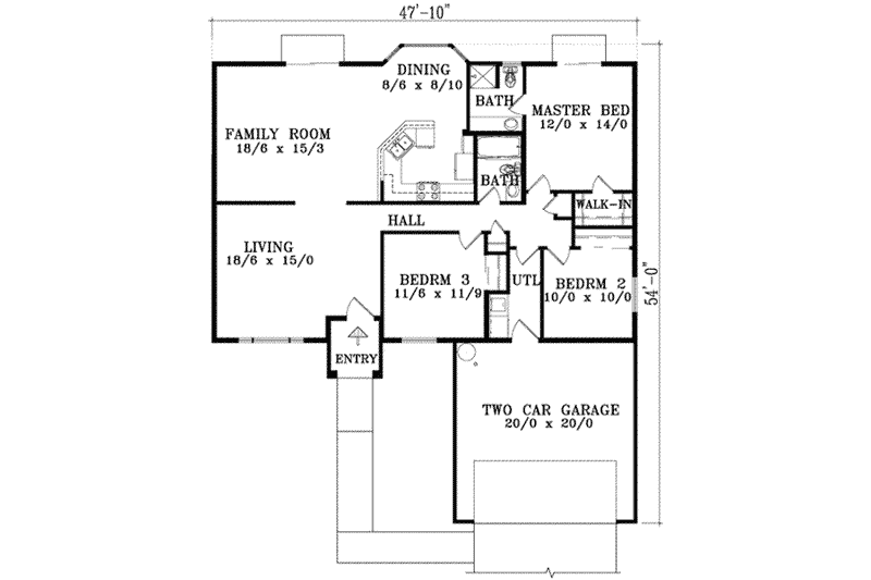 Home Plan - Floor Plan - Main Floor for Traditional House Plan #1-1273 - 3 bed, 2 bath