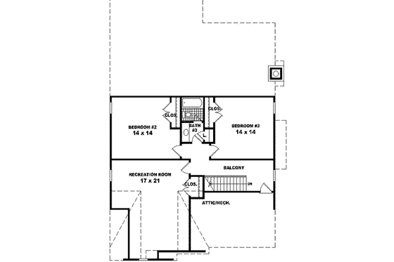 Floor Plan - Upper Floor for Tudor House Plan #81-431 - 3 bed, 3 bath