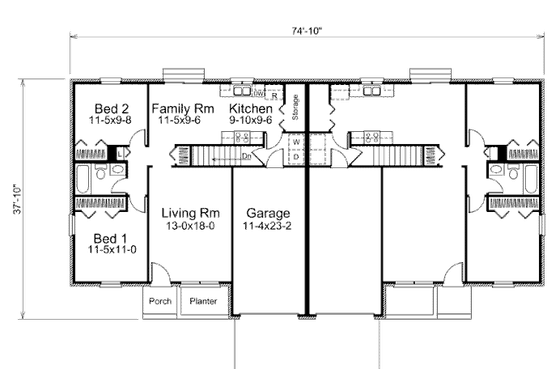 Floor Plan - Main Floor for Ranch House Plan #57-462 - 2 bed, 1 bath