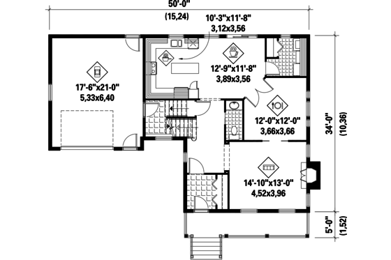 Floor Plan - Main Floor for Country House Plan #25-4468 - 3 bed, 2 bath