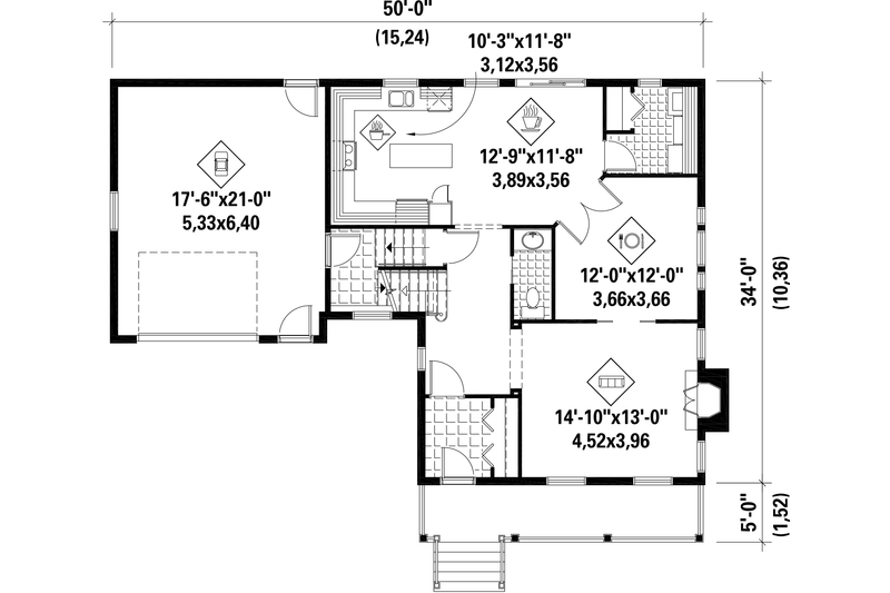 Architectural House Design - Floor Plan - Main Floor for Country House Plan #25-4468 - 3 bed, 2 bath