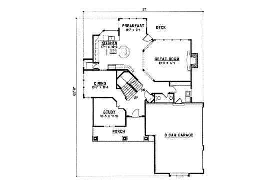 Floor Plan - Main Floor for Traditional House Plan #67-836 - 4 bed, 3 bath