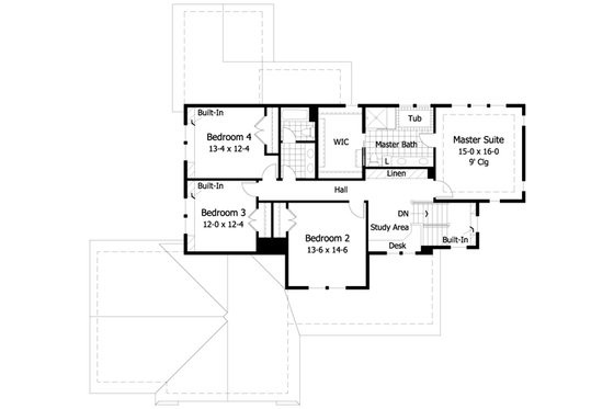 Floor Plan - Upper Floor for Traditional House Plan #51-445 - 4 bed, 3.5 bath