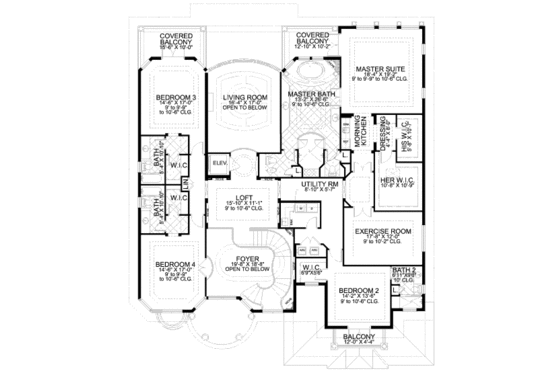 Floor Plan - Upper Floor for Mediterranean House Plan #420-191 - 6 bed, 7.5 bath