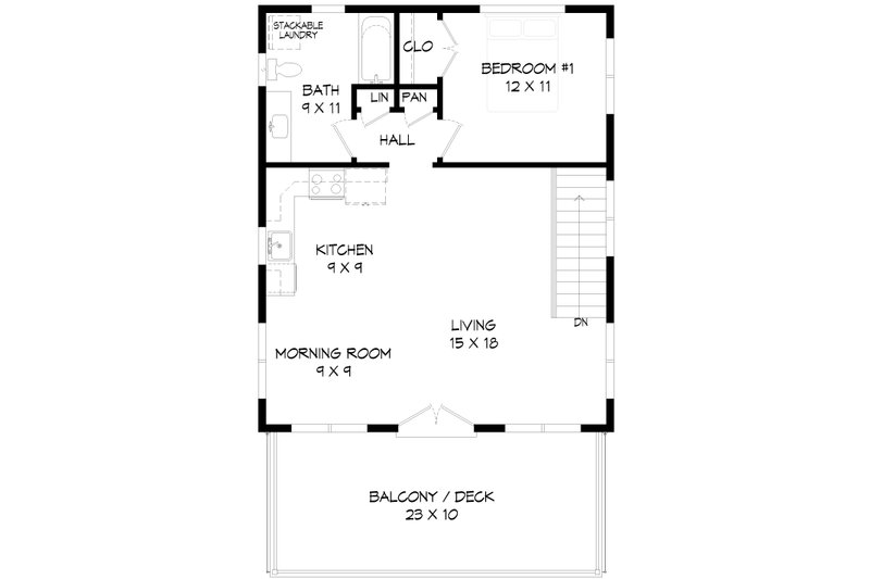 House Blueprint - Floor Plan - Main Floor for Southern House Plan #932-1398 - 1 bed, 1 bath