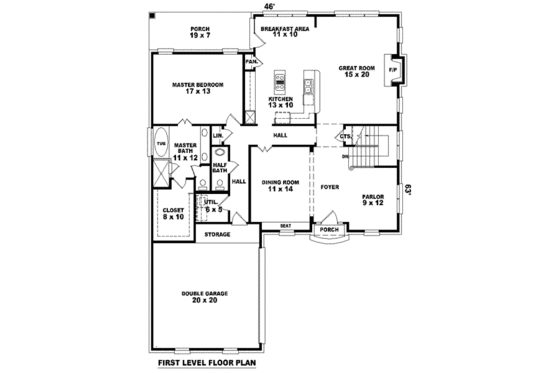 Floor Plan - Main Floor for Colonial House Plan #81-1489 - 3 bed, 2.5 bath