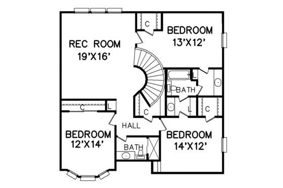 Floor Plan - Upper Floor for Traditional House Plan #65-128 - 4 bed, 3.5 bath