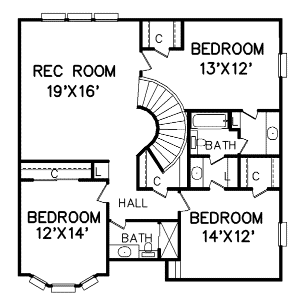 Traditional Floor Plan - Upper Floor Plan #65-128