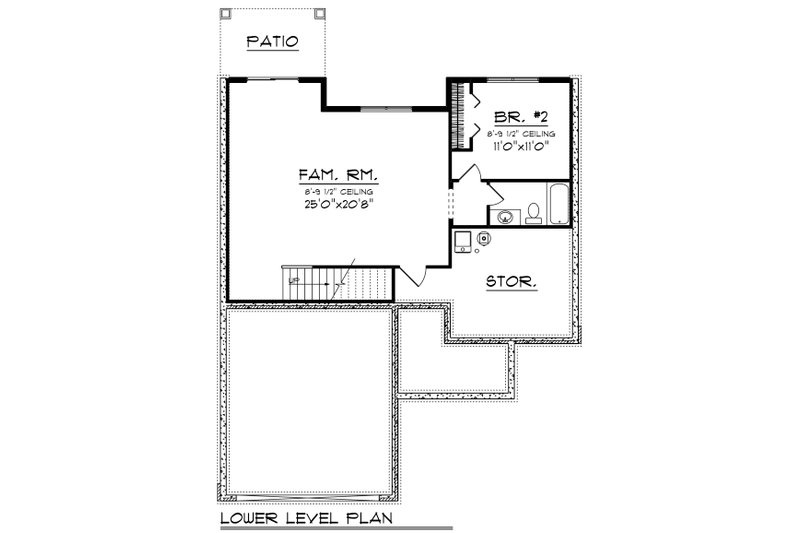 Architectural House Design - Floor Plan - Lower Floor for Craftsman House Plan #70-1213 - 2 bed, 3 bath