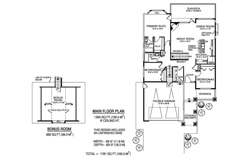 House Plan Design - Floor Plan - Main Floor for Craftsman House Plan #1100-185 - 3 bed, 2 bath